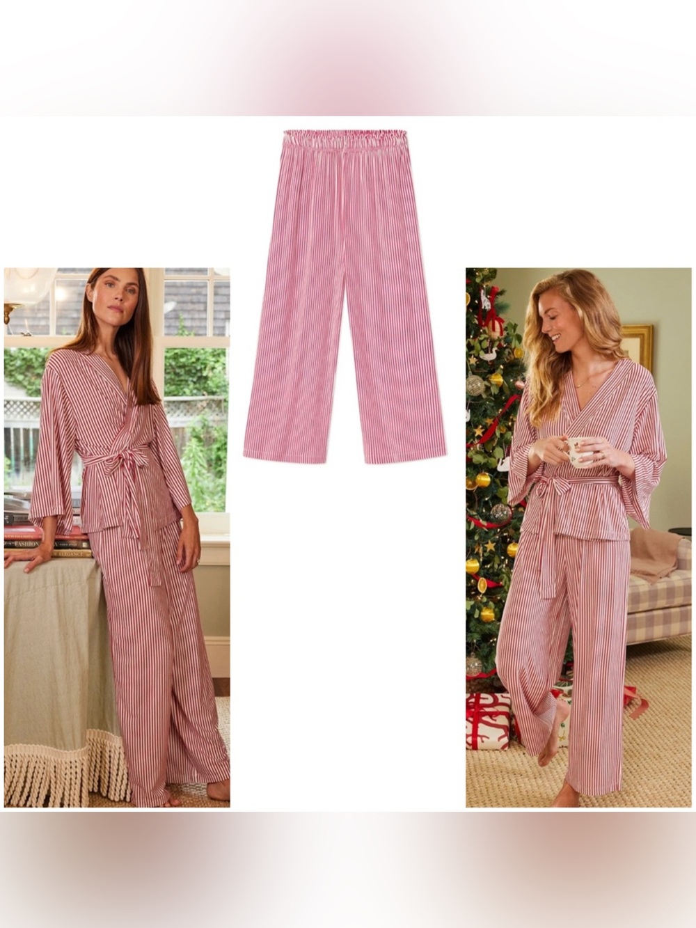 Dream Modal Kimono Pajama Set in Red Stripe - PANTS ONLY